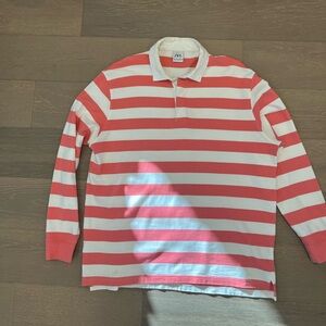Men’s Pink White Striped Zara Rugby Polo Sz XL